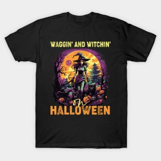 Waggin' & Witchin' Dog on Halloween T-Shirt
